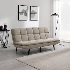 Beige Fabric Convertible Sofa