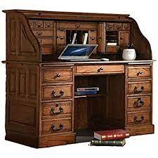 What set cutler's design apart from the desks that had previously been produced was the flexible tambour that covered the desktop and important papers while the desk was not being used. Amazon Com Roll Top Desk Solid Oak Wood 54 Inch Deluxe Executive Rolltop Desk Burnished Walnut Stain For Home Office Secretary Organizer Roll Hutch Top Easy Assembly Quality Crafted Construction Kitchen
