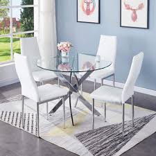 Modern Glass Round Table And Chairs Set