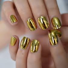 gold metallic punk fake nails short
