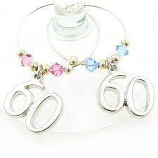 60th Wine Glass Charms With Crystal