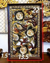 Wood Carved Flower Thai Wall Panel Art