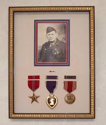 Place military medals highest in the shadow box, followed by ribbons and then badges. Use Shadow Boxes To Frame Old Military Photos So You Can Include Medals Crew Pins Dog Tags Shoulder Patches And Military Shadow Box Shadow Boxes Shadow Box