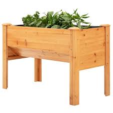 Outsunny 4 X 2 X 3 Raised Garden Bed Planter Box With Natural Fir Wood Unique Funnel Design Tool Hooks