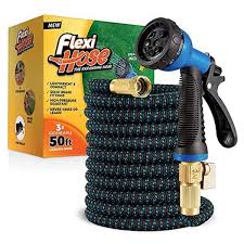 flexi hose 3 4 in x 50 ft with 8 function nozzle expandable garden hose lightweight no kink flexible blue black
