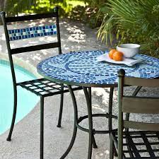 This set is constructed of premium cast aluminum that is powder coated for rust resistance. Outdoor 3 Piece Aqua Blue Mosaic Tiles Patio Furniture Bistro Set
