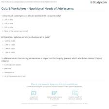 quiz worksheet nutritional needs of