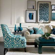 Cream Sofa With Blue Patterned Cushions