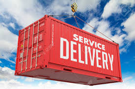 Service Delivery Red Hanging Cargo Container On Sky Background