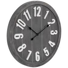 gray white round wood wall clock