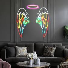 Colorful Neon Angel Wings Visual Wall