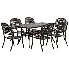 Outsunny 7 Piece Outdoor Patio Dining Furniture Set W 6 Armchairs Umbrella Hole Bronze
