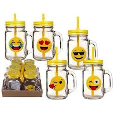 Set Of 6 Emoji Icon Drinking Jar Glass