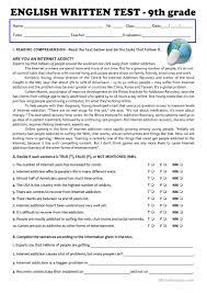 Each passage reads similar to a newspaper of journal article, and provides interesting information about some aspect of history, nature, mechanics, science, art, and more. The Internet Test 9th Grade A2 B1 English Esl Worksheets For Distance Learning And Physical Classrooms