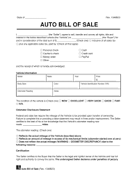 free motor vehicle bill of form