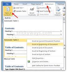 how to create table of contents in word