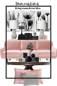 blush pink and black living room decor
