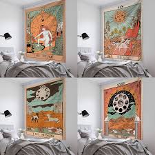 Intense, vivid colors and fine line detail, printed for you when you order. Tarot Tapestry Wall Hanging The Moon Star Sun Tarot Card Tapetsry Medieval Europe Mysterious Wall Tapestry For Home Decor Tapestry Aliexpress