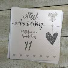 Representing the strength and resilience of a marriage, steel is the traditional 11 year anniversary gift, and this collection contains some gorgeous ideas which use the metal to surprising effect. White Cotton 11th Anniversary Card Steel