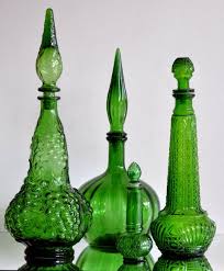 set of green genie bottles vintage