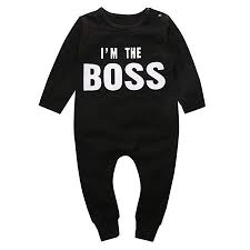 Newborn Baby Boy Girl Long Sleeve Letter Boss Romper Jumpsuit Clothes