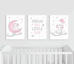 Elephant Nursery Prints Set Of 3 Pink