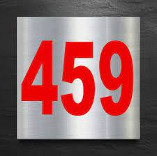 Number Plate 459 Room, Hotel, Hospital, Lodge,Apartment, Flat,Door  No,College, Library, Rack Numbers Warehouse, Steel Brushed Type Color  Acrylic Board with PVC Waterproof Red Sticker : Amazon.in: Home & Kitchen