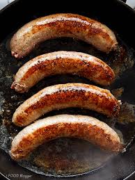 pan fried beer and onion bratwurst