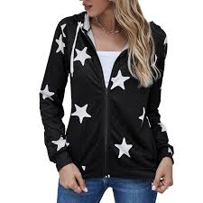 Avamo Women Lightweight Zip Up Hoodie Jacket Star Printed Drawstring Long Sleeve Sweatshirt Coat Autumn Winter Fashion Street Out Hooded Blouses Tops Walmart Com Walmart Com