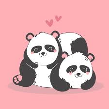 cute funny cartoon panda couple in love