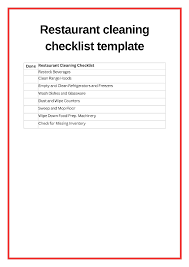 restaurant cleaning checklist template