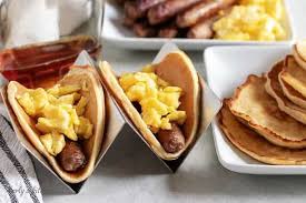 pancakes and sausage breakfast tacos