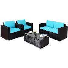 gymax 4pc rattan patio furniture set