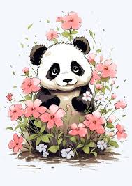 cute panda bear with flowers posters