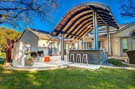 Modern Steel Roof And Outdoor Fireplace