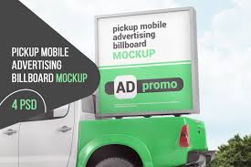 Pickup Mobile Advertising Billboard Mockup In Vehicle Mockups On Yellow Images Creative Store