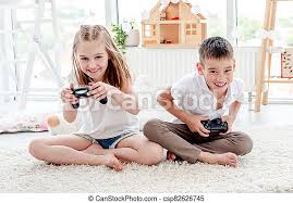 You can play makeover games, romantic games, friv games. Little Boy And Girl Playing Video Game Cheerful Little Boy With Hands Up And Cute Little Girl Playing Video Game Sitting In Canstock