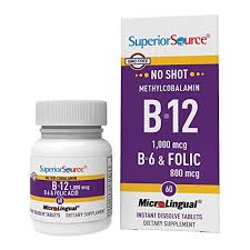 There are different forms of b12 (cobalamin) in supplements, each of which has a second chemical component bound to the actual b12 molecule. Superior Source Methylcobalamin B 12 1000mcg B 6 Folic Acid 800mcg 60 Microlingual Instant Dissolve Tablets Sps 90700 Amazon In Health Personal Care