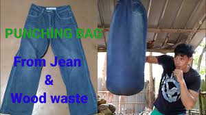 make punching bag from old jeans diy