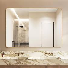 Classic Style 38 In W X 26 In H Rectangular Aluminum Alloy Framed Wall Mirror Bathroom Vanity Mirror In Gold