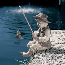 Statue Garden Fisherman Fishing Boy