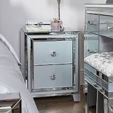 mirrored diamante 2 drawer bedside table