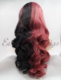 This beige blonde and half black hair contrasts well on skin with red undertones. 26 Half Black Half Pink Wavy Synthetic Wigs With Bangs Edw1085