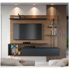 Brown Wooden Wall Mounted Tv Unit For