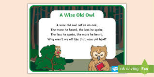 A Wise Old Owl Nursery Rhyme Poem A