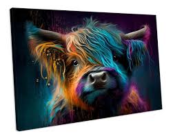 Colourful Baby Highland Cow Canvas Wall