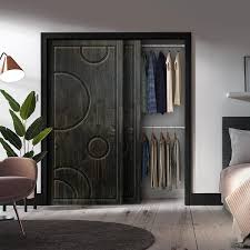 Calhome 72 In X 96 In Hollow Core Charcoal Black Stained Solid Wood Interior Double Sliding Closet Doors