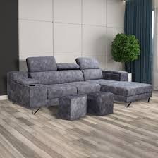 velvet fabric l shape sofa with bar