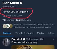 The tweet sent shares of dogecoin up nearly 20% and landed it on the list of trending twitter topics. How Do You Think About Elon Musk Changed His Title To Former Ceo Of Dogecoin Universallabs