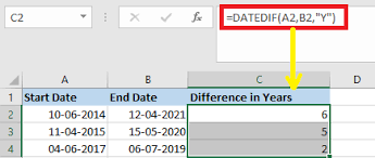 excel difference between two dates